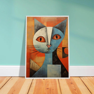 Cubist Cat Print - Abstract Blue and Orange Vibrant Wall Art - Vibrantwalls