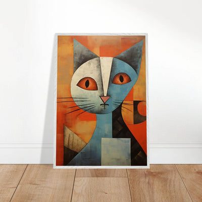 Cubist Cat Print - Abstract Blue and Orange Vibrant Wall Art - Vibrantwalls