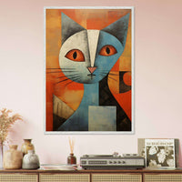 Cubist Cat Print - Abstract Blue and Orange Vibrant Wall Art - Vibrantwalls