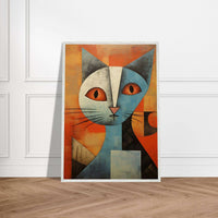 Cubist Cat Print - Abstract Blue and Orange Vibrant Wall Art - Vibrantwalls