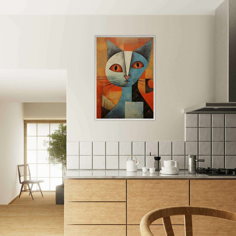 Cubist Cat Print - Abstract Blue and Orange Vibrant Wall Art - Vibrantwalls