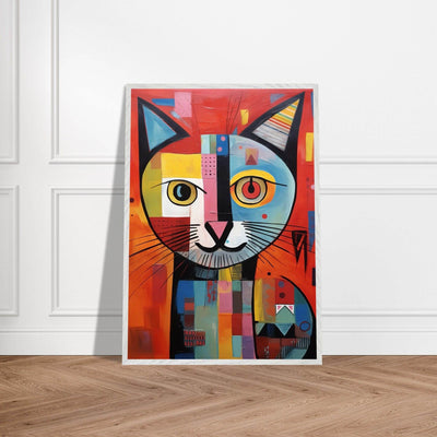 Cubist Cat Portrait in Vibrant Blue and Orange – Artistic Feline Artwork - Vibrantwalls