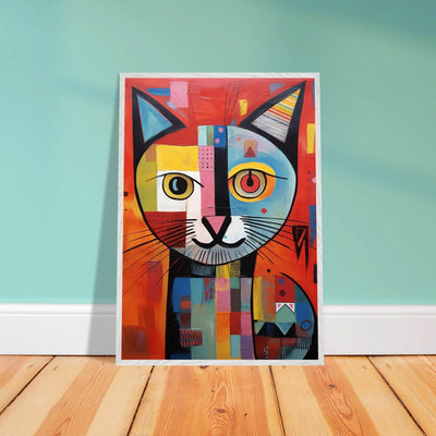 Cubist Cat Portrait in Vibrant Blue and Orange – Artistic Feline Artwork - Vibrantwalls