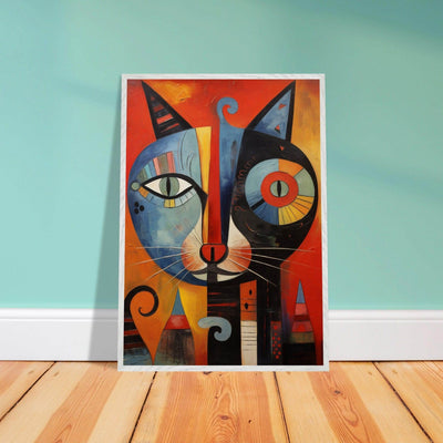 Cubist Cat Artwork in Blue and Orange - Unique Art Piece for Cat Lovers - Vibrantwalls