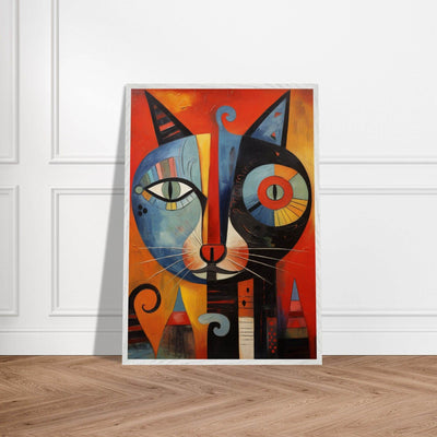 Cubist Cat Artwork in Blue and Orange - Unique Art Piece for Cat Lovers - Vibrantwalls