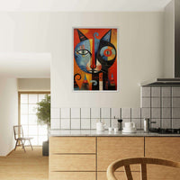 Cubist Cat Artwork in Blue and Orange - Unique Art Piece for Cat Lovers - Vibrantwalls