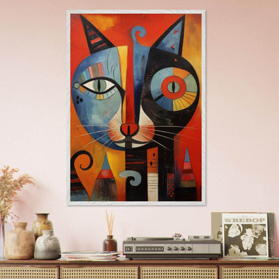 Cubist Cat Artwork in Blue and Orange - Unique Art Piece for Cat Lovers - Vibrantwalls