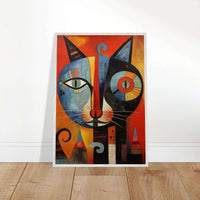 Cubist Cat Artwork in Blue and Orange - Unique Art Piece for Cat Lovers - Vibrantwalls