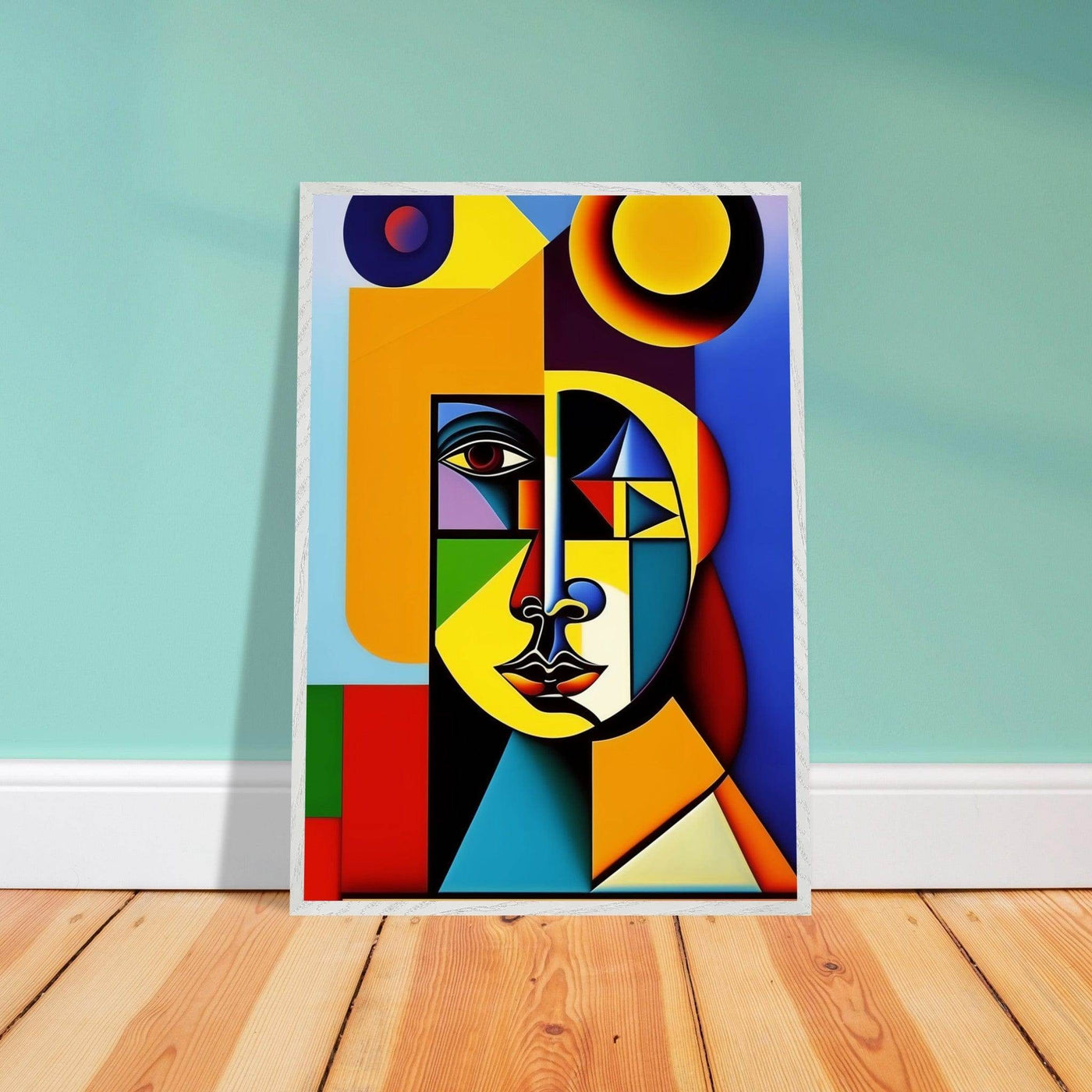 Cubist Cat Painting - Blue Orange Feline Portrait - Vibrantwalls