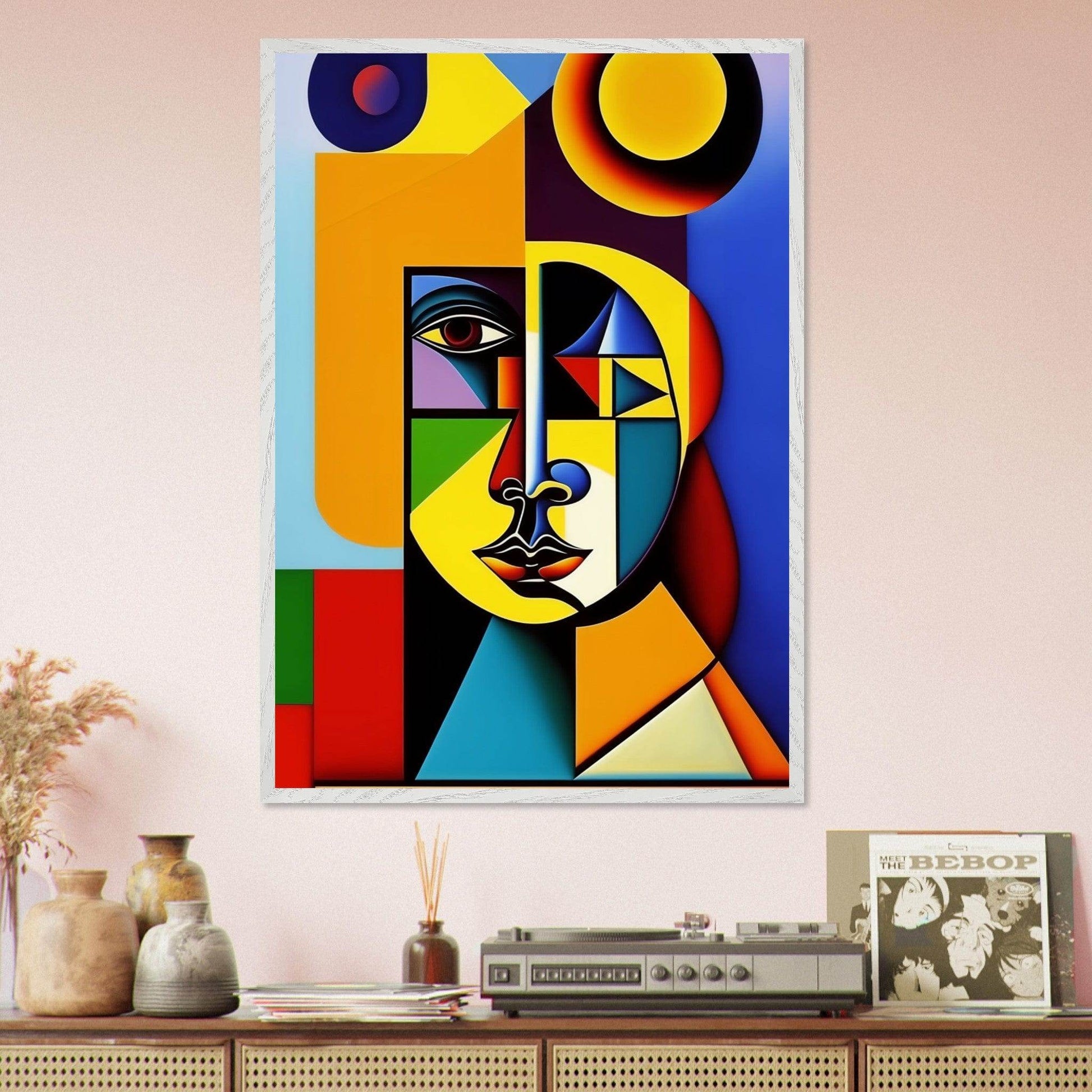 Cubist Cat Painting Blue Orange Feline Portrait Picasso Wall Art - Vibrantwalls