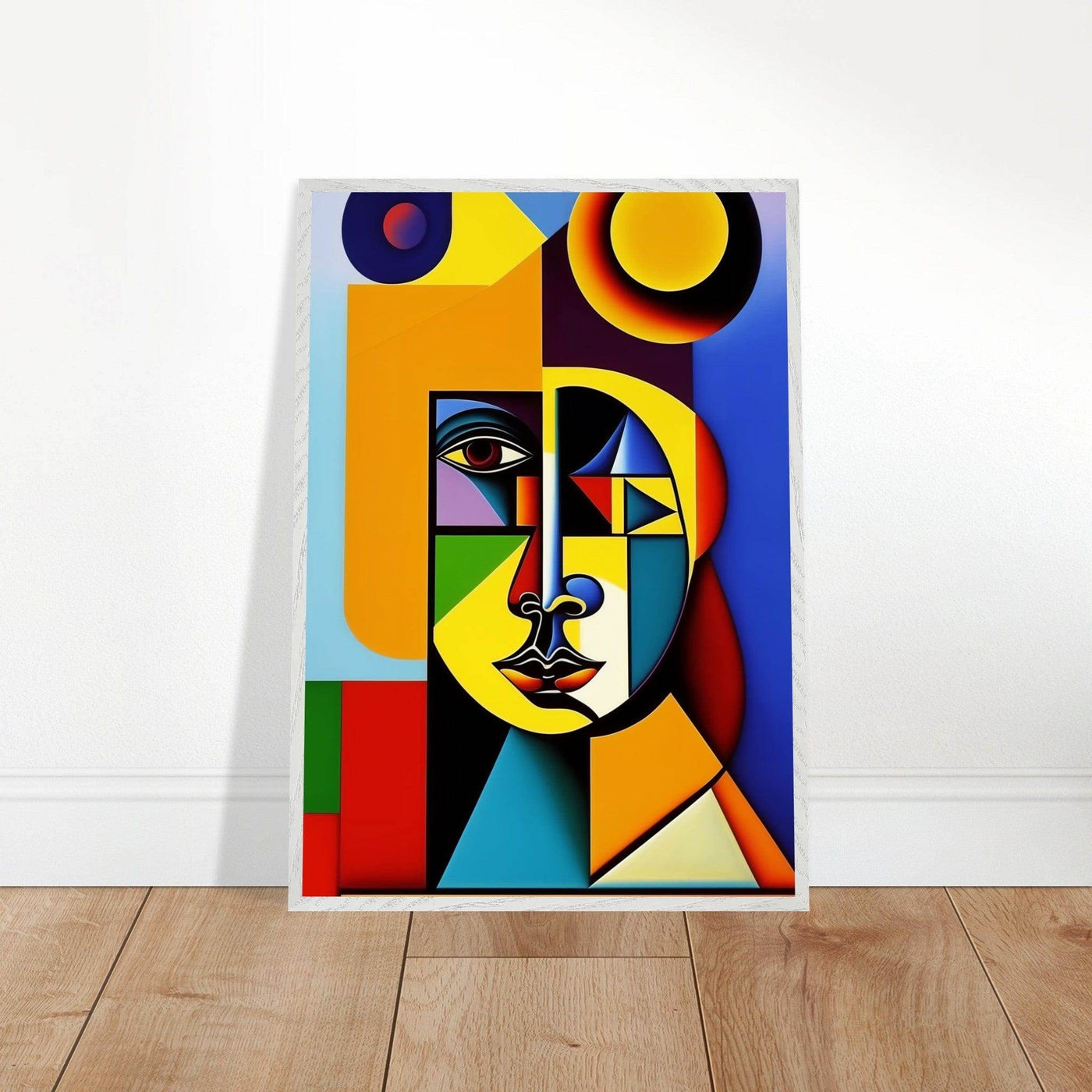 Cubist Cat Painting - Blue Orange Feline Portrait - Vibrantwalls