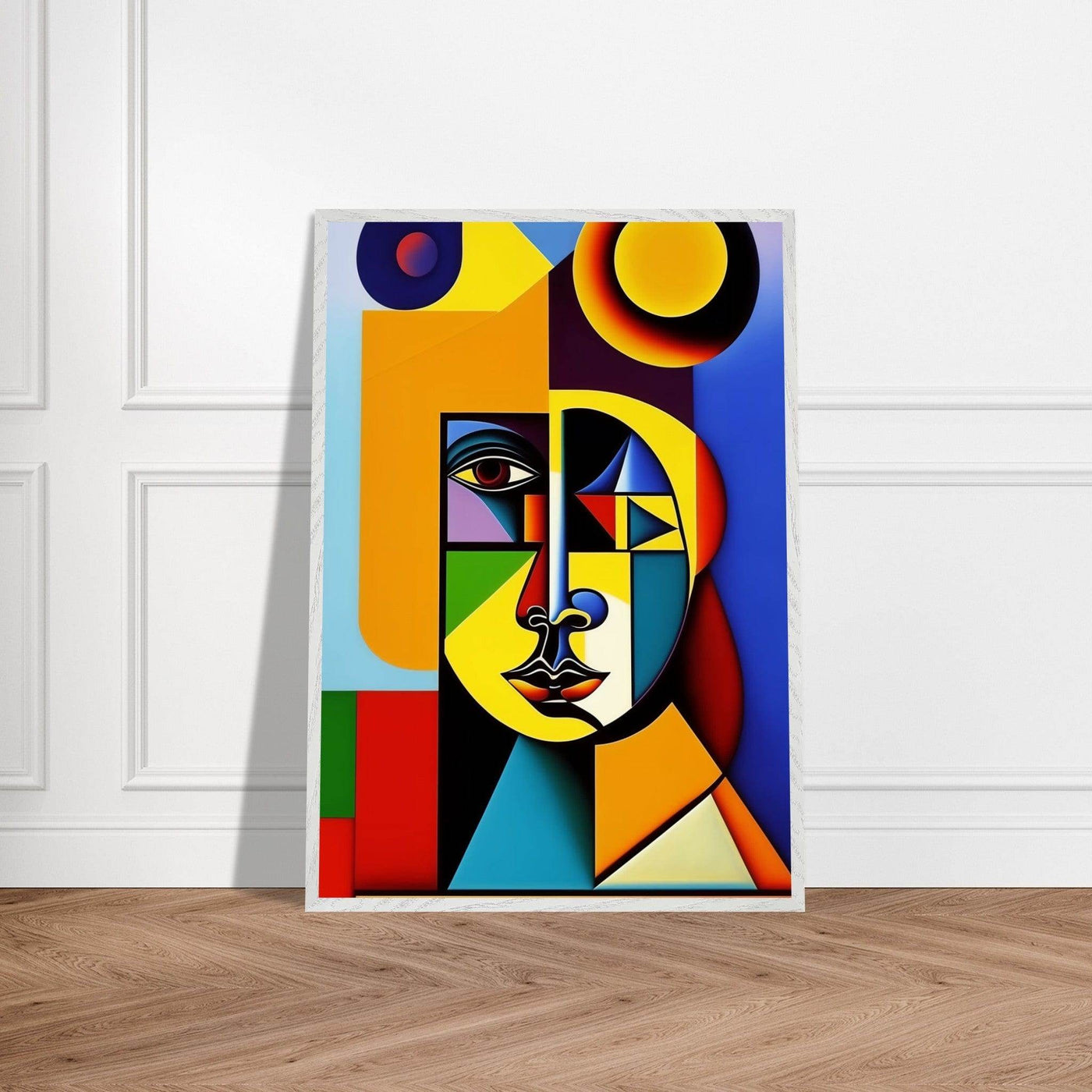 Cubist Cat Painting - Blue Orange Feline Portrait - Vibrantwalls
