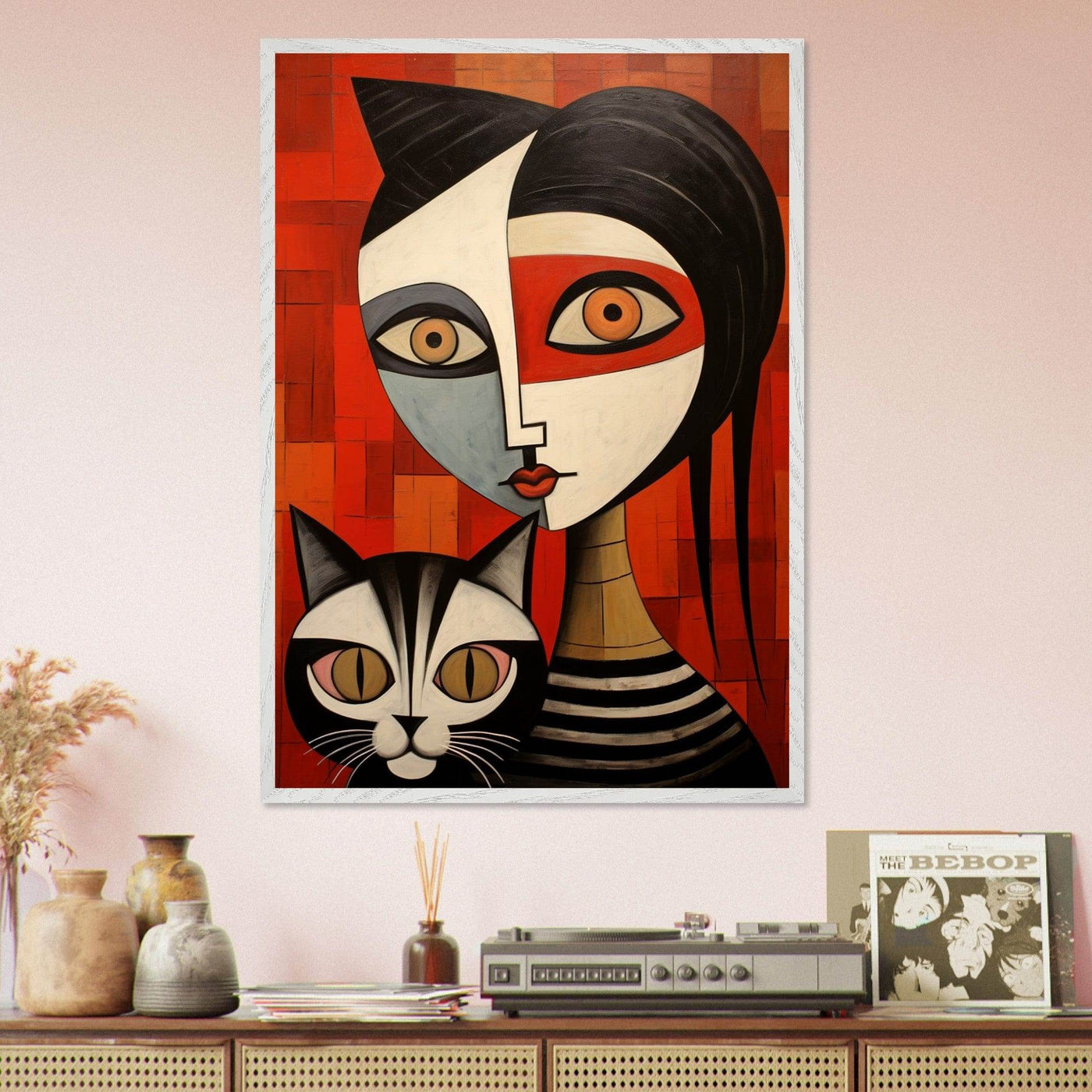 Cubist Muse Feline Companion Bold Abstract - Vibrantwalls