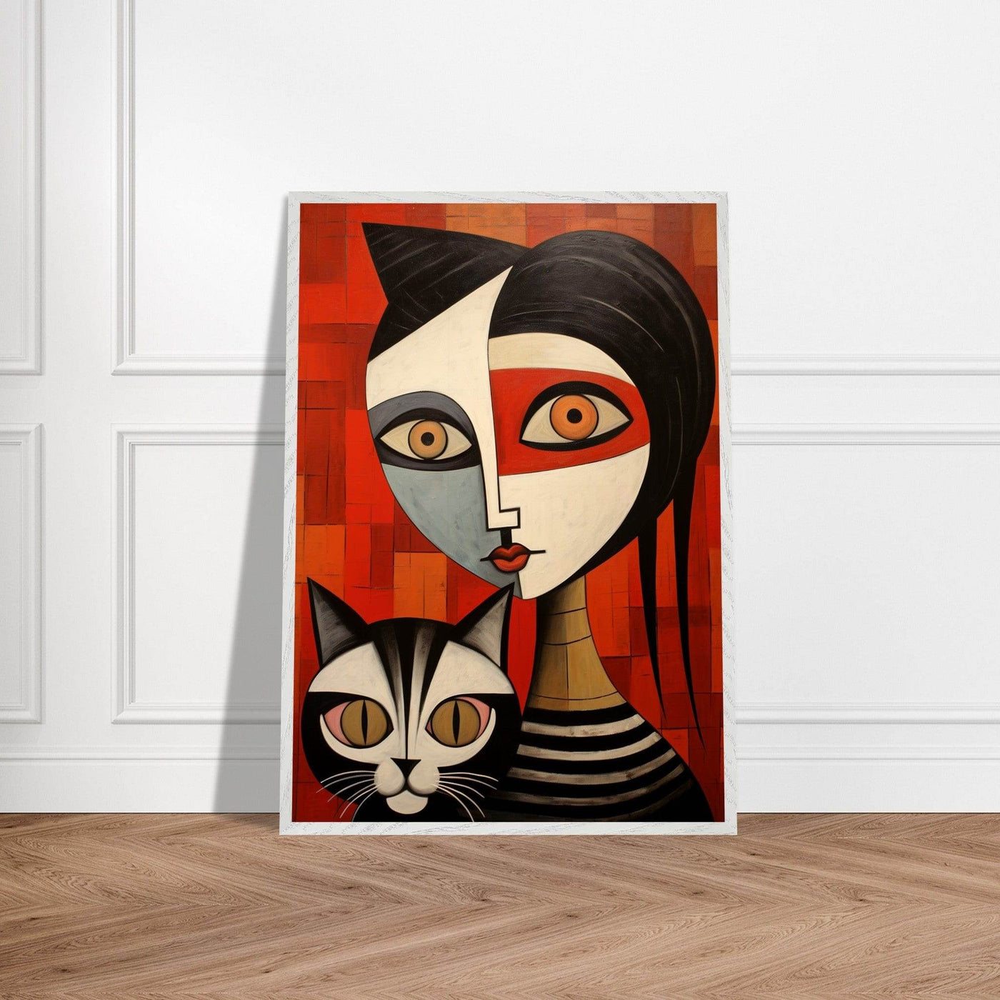 Cubist Muse Feline Companion Bold Abstract - Vibrantwalls