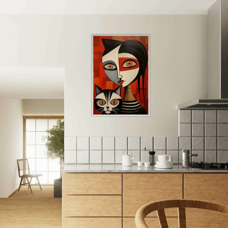 Cubist Muse Feline Companion Bold Abstract - Vibrantwalls