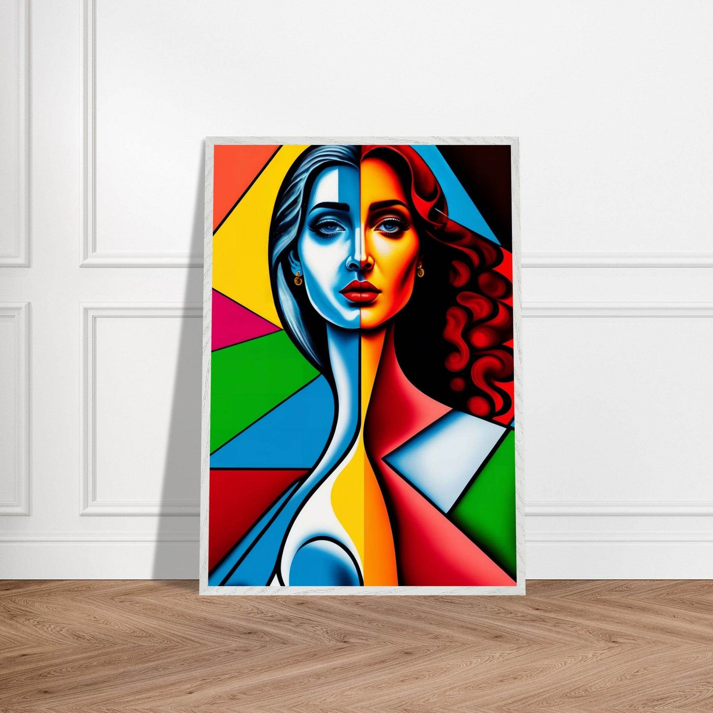 Cubist Woman Portrait Vibrant Split-Face Abstract - Vibrantwalls