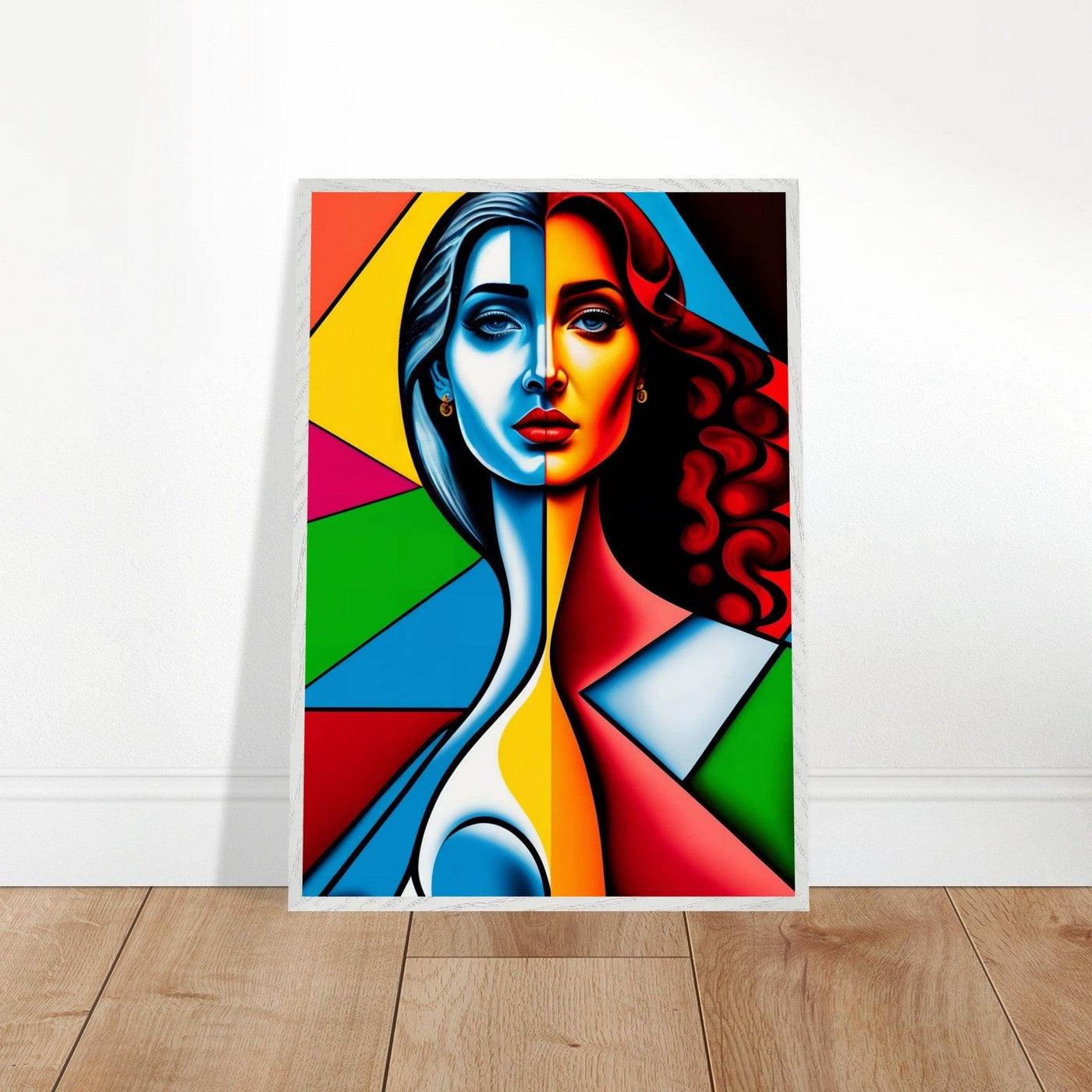 Cubist Woman Portrait Vibrant Split-Face Abstract - Vibrantwalls