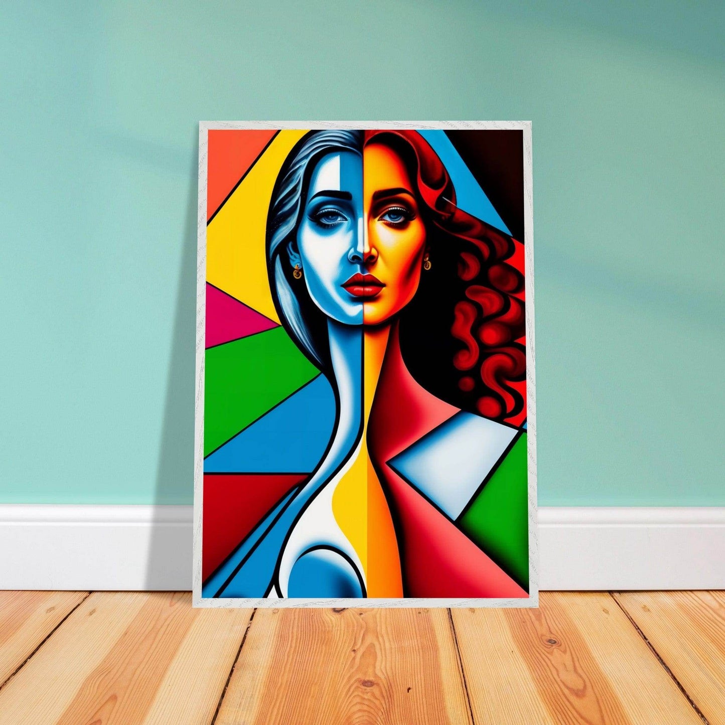 Cubist Woman Portrait Vibrant Split-Face Abstract Picasso Wall Art - Vibrantwalls