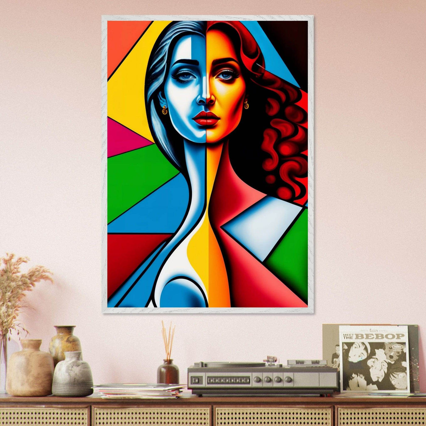Cubist Woman Portrait Vibrant Split-Face Abstract - Vibrantwalls
