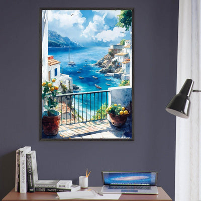 Mediterranean Balcony View Coastal Village Azure - Vibrantwalls