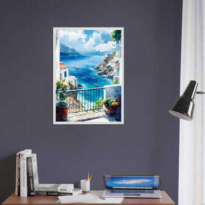 Mediterranean Balcony View Coastal Village Azure - Vibrantwalls