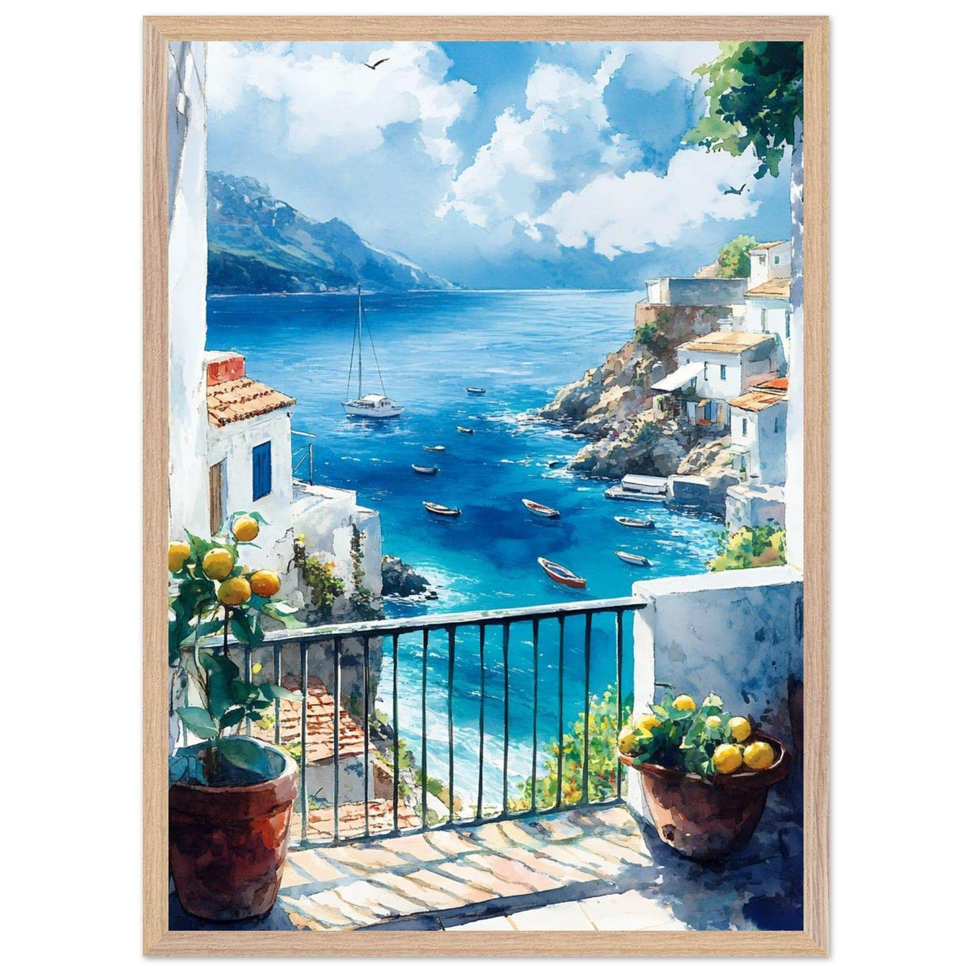 Mediterranean Balcony View Coastal Village Azure - Vibrantwalls
