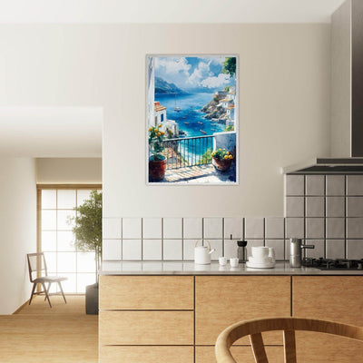 Mediterranean Balcony View Coastal Village Azure - Vibrantwalls