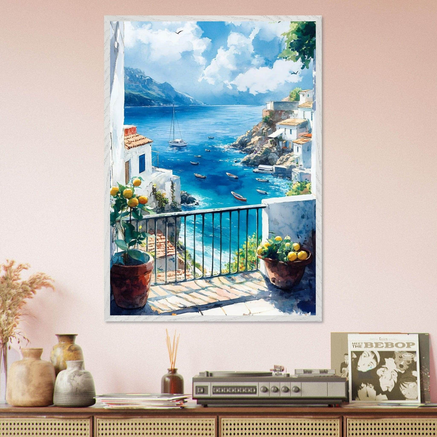 Mediterranean Balcony View Coastal Village Azure - Vibrantwalls