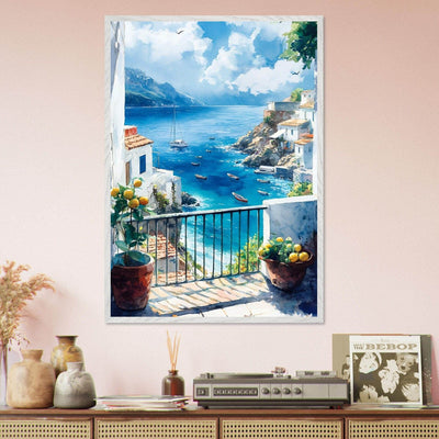 Mediterranean Balcony View Coastal Village Azure - Vibrantwalls
