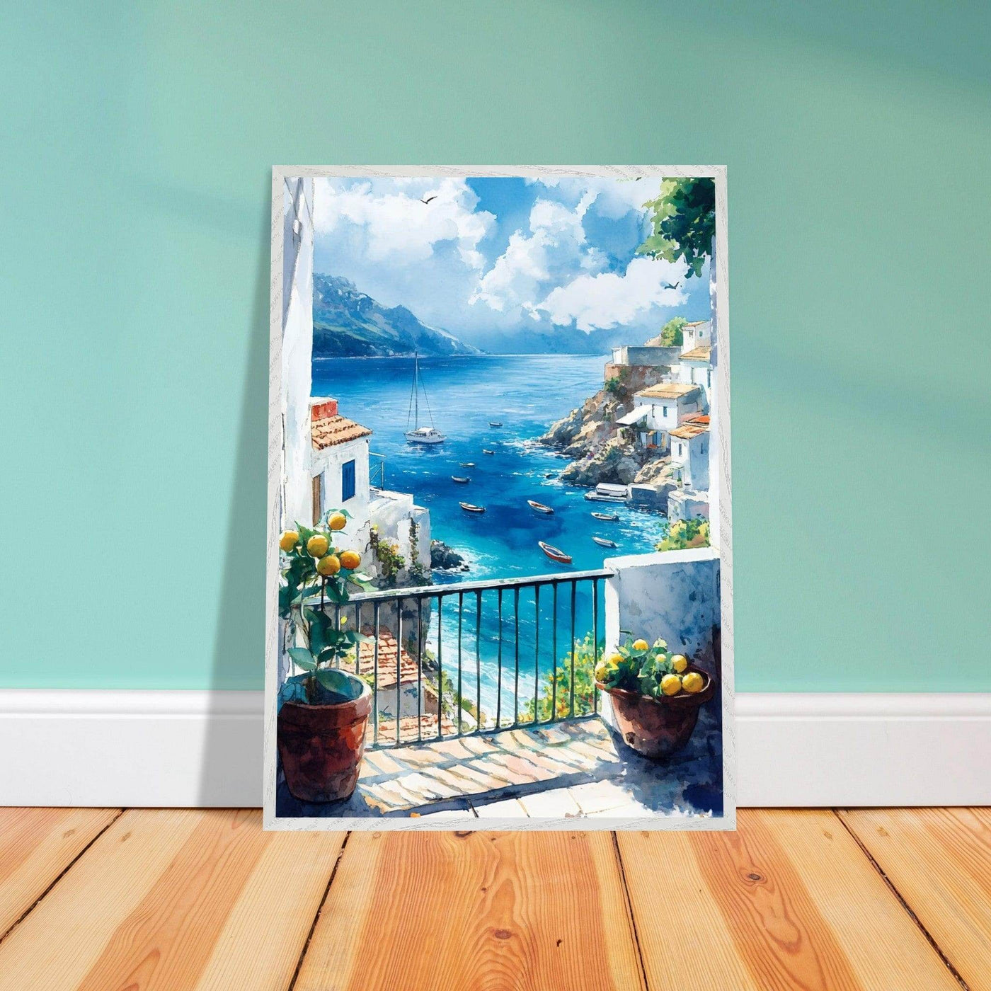 Mediterranean Balcony View Coastal Village Azure - Vibrantwalls