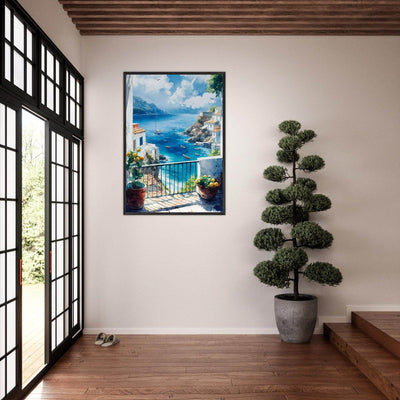 Mediterranean Balcony View Coastal Village Azure - Vibrantwalls