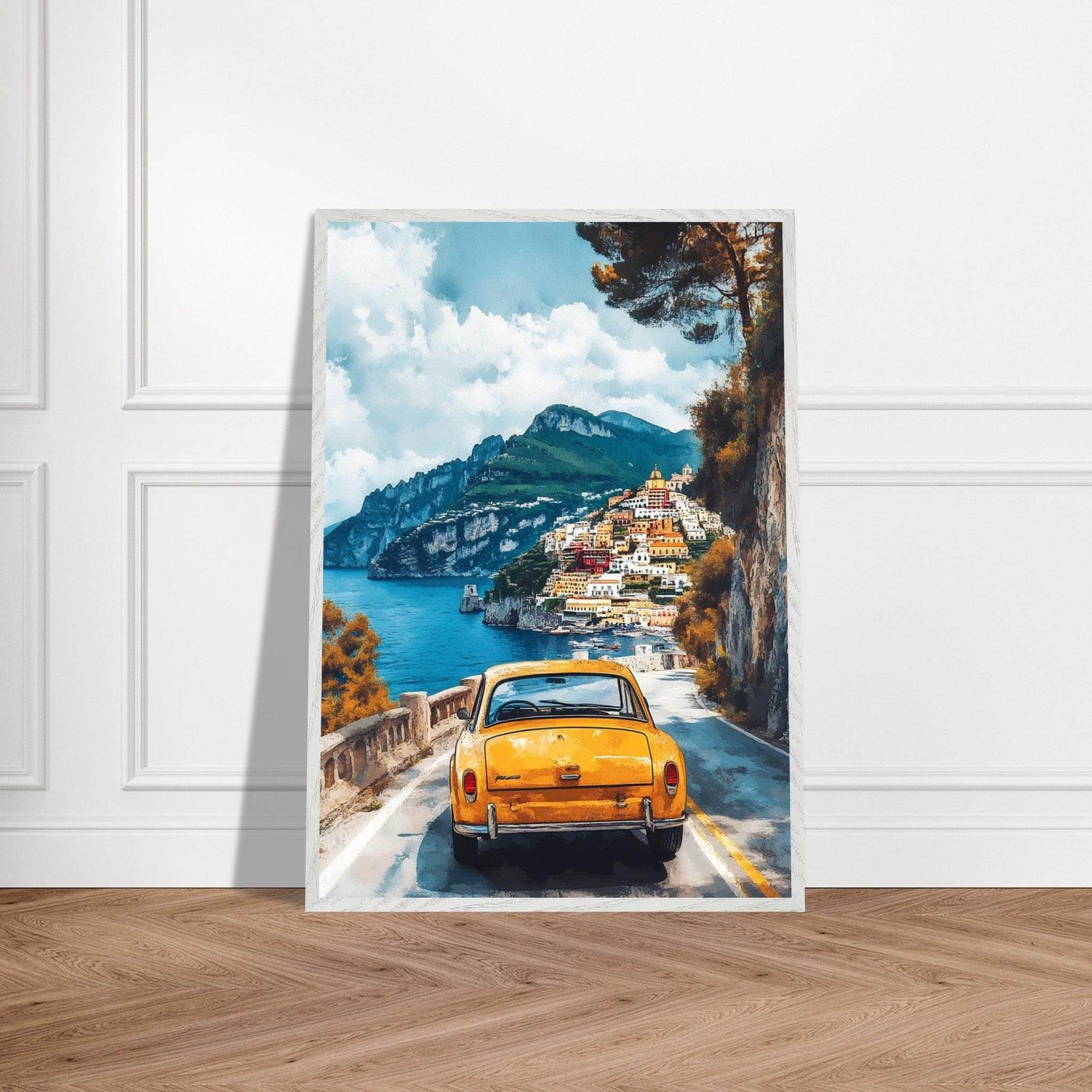 Vintage Italian Coastal View - Cliffside Village Art Print - Vibrantwalls