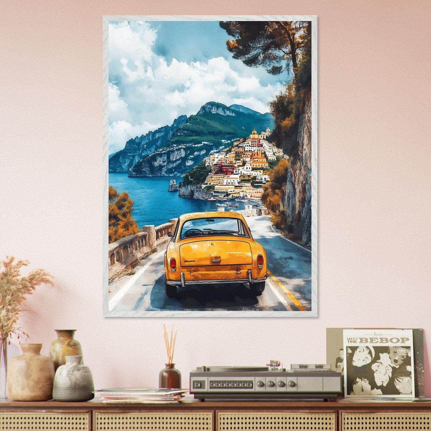 Vintage Italian Coastal View - Cliffside Village Art Print - Vibrantwalls